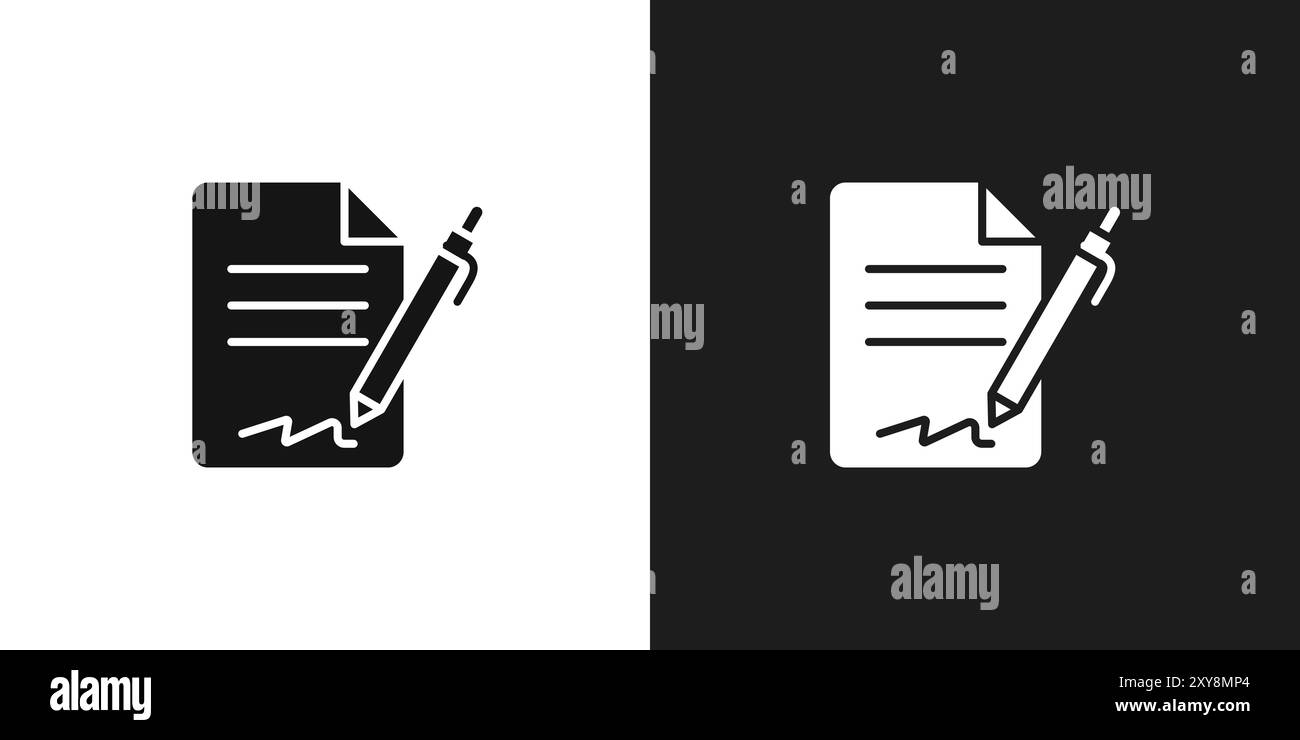 Document signé icône logo signe vectoriel contour en noir et blanc Illustration de Vecteur