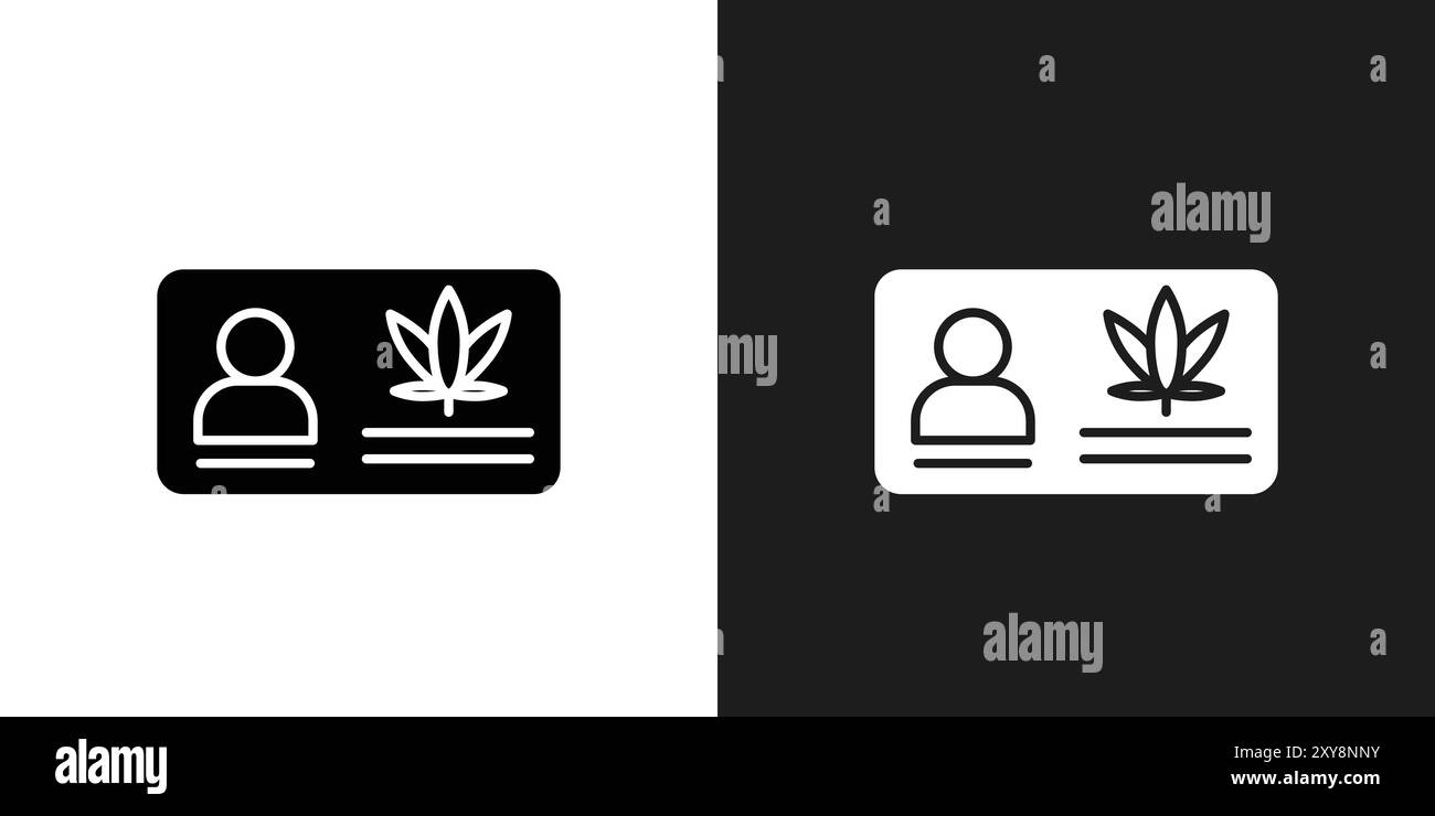 Icône de carte de marijuana médicale logo signe vectoriel contour en noir et blanc Illustration de Vecteur