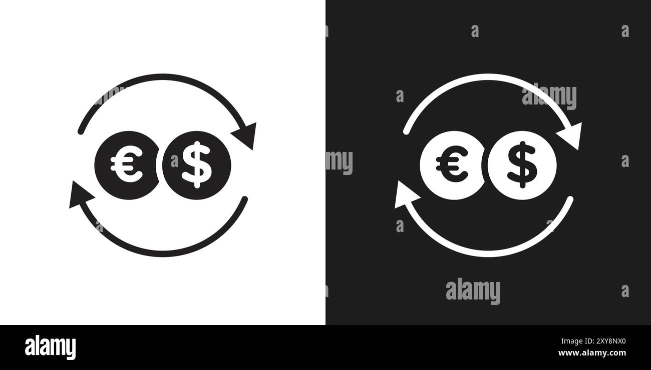 Contour de vecteur de signe de logo d'icône de change d'argent en couleur noire et blanche Illustration de Vecteur