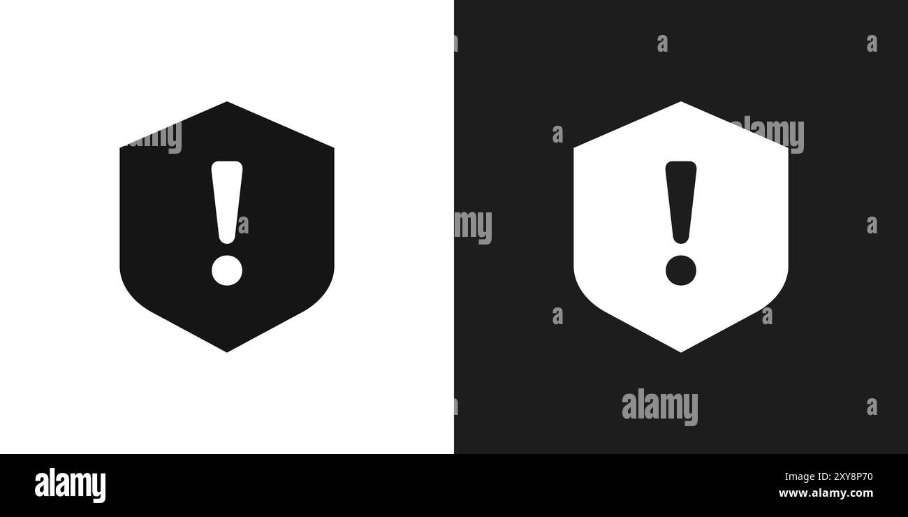 Contour de vecteur de signe de logo d'icône d'exclamation de bouclier en noir et blanc Illustration de Vecteur