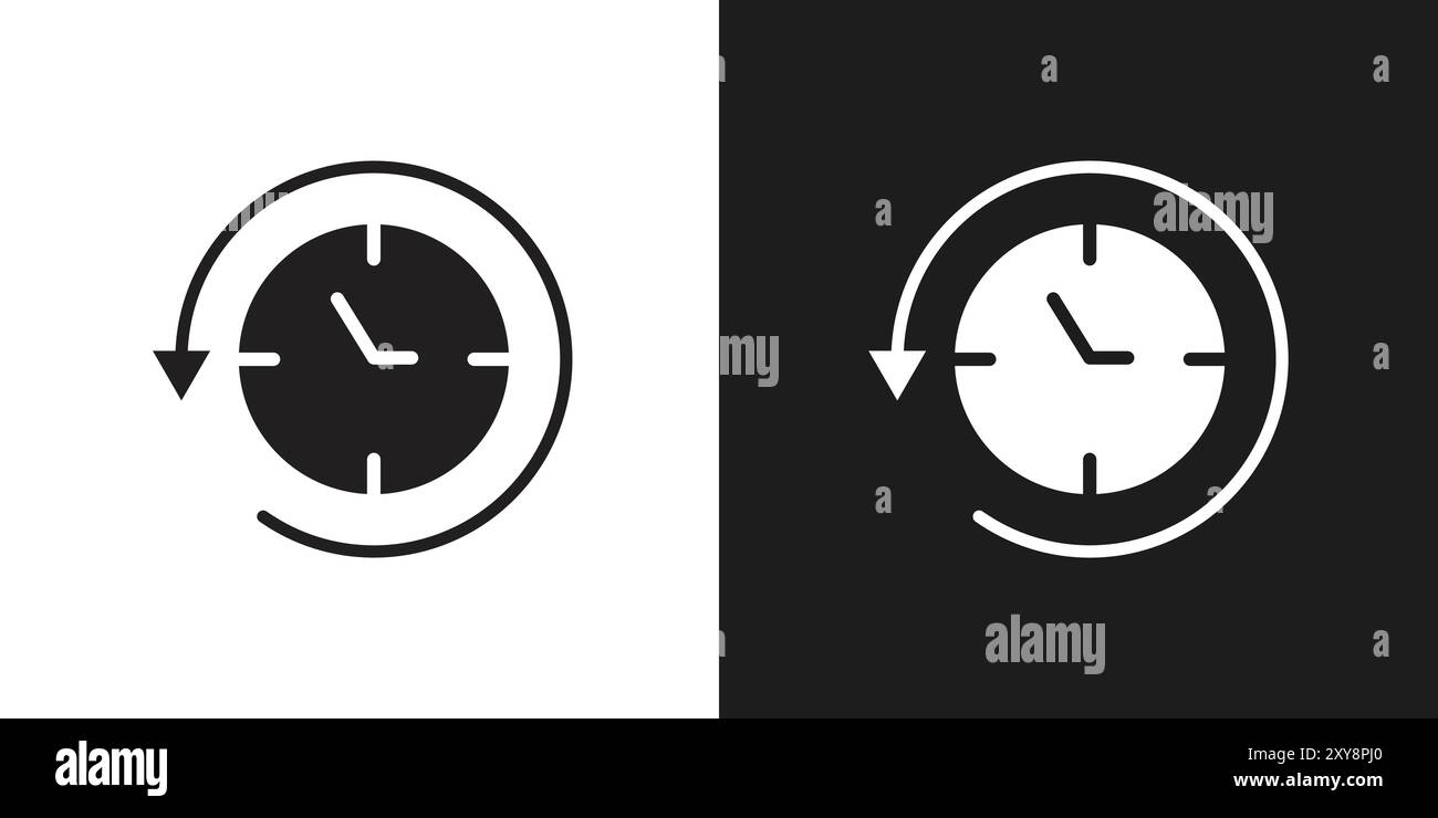 Contour de vecteur de signe de logo d'icône de temps passé en noir et blanc Illustration de Vecteur