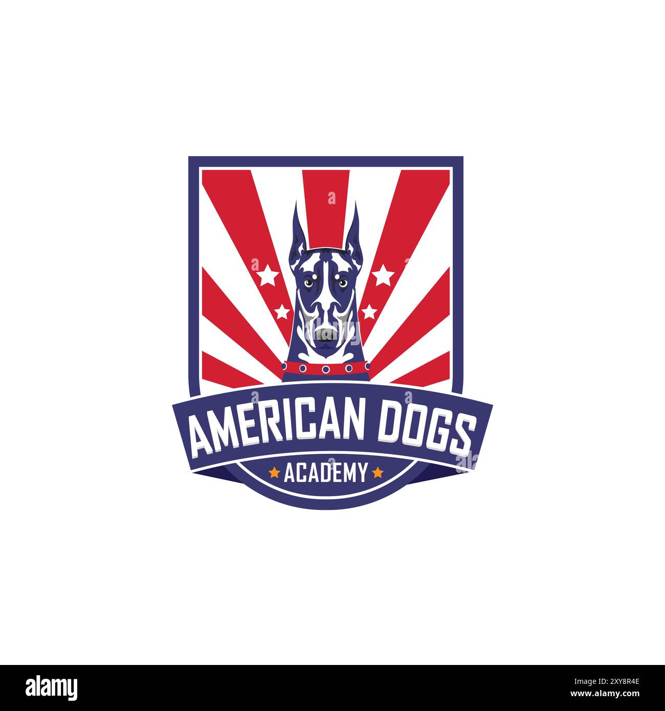 Badge américain de chien drapeau en rondins la forme ronde du badge donne au logo une sensation rétro Illustration de Vecteur