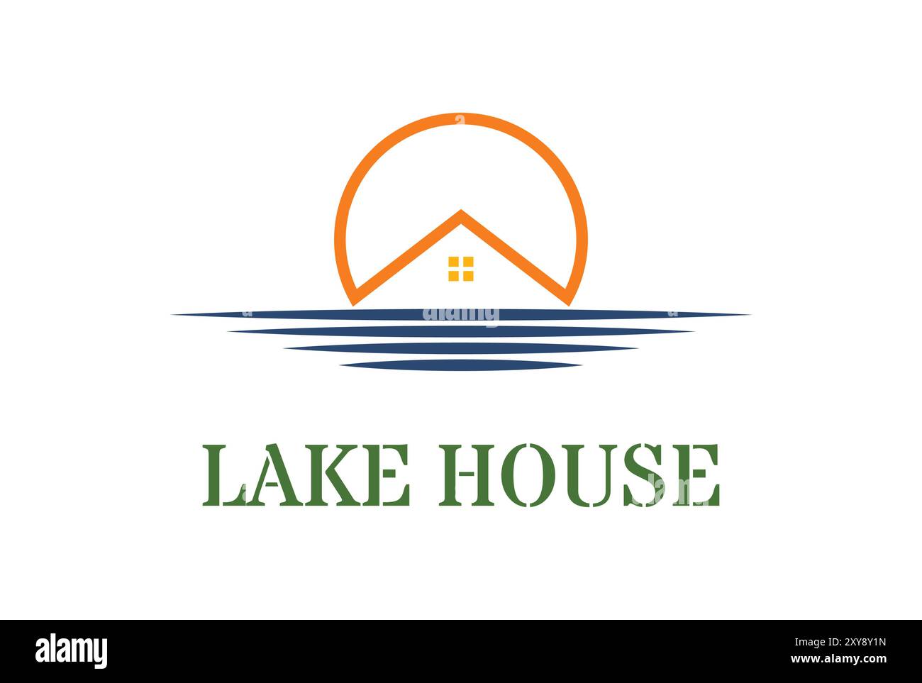 Sunset House River Lake Creek Beach pour Cottage Inn ou Hôtel logo Design Illustration de Vecteur