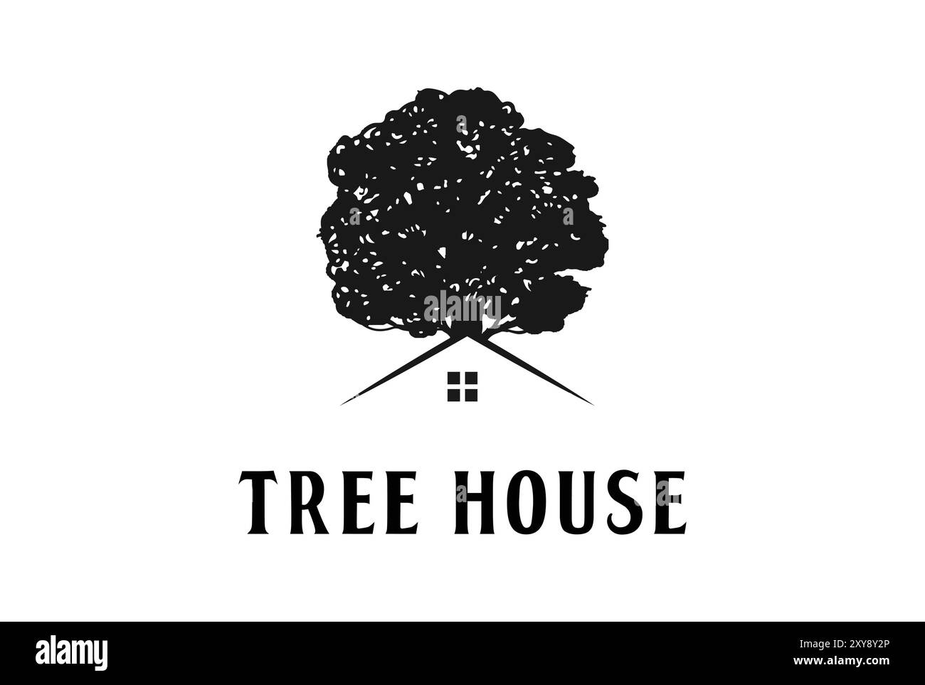 Vintage Oak Banyan Maple Tree House logo Design Illustration de Vecteur