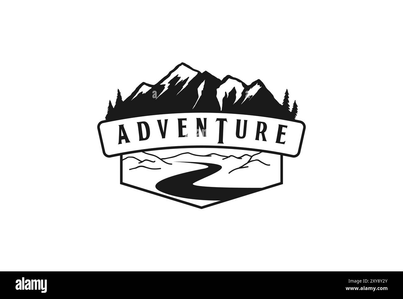 Vintage Mountain Hill River Creek pour l'aventure en plein air badge logo emblème Illustration de Vecteur