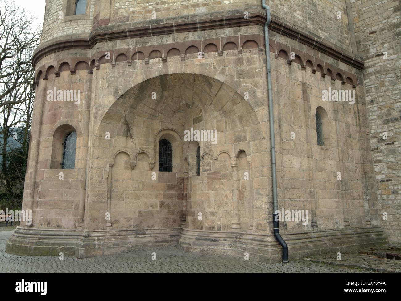 Détail de la structure inhabituelle de l'abside dans l'établissement Ulrichskapelle (selon Ulrich-s Chapel, 12e cent.), sur Kaiserpflaz (Palais impérial, 11e cent. Construction romane Banque D'Images