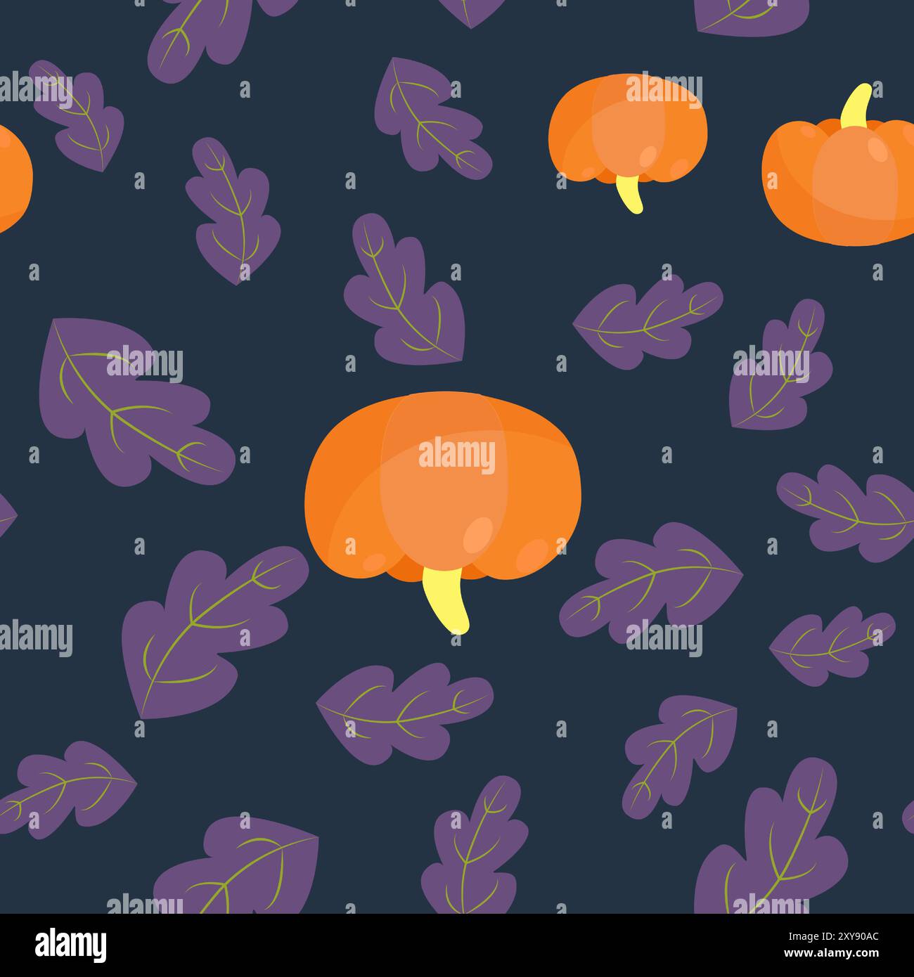 Feuilles de chêne et de citrouille sans couture. Modèle d'Halloween dans le style de bande dessinée. Modèle pour textiles, emballages, papiers peints. Illustration de Vecteur