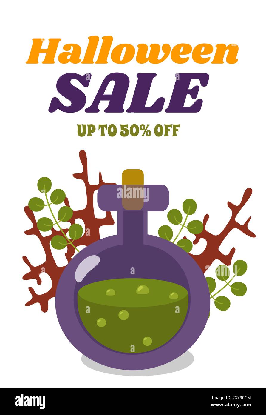 Bannière de soldes d'Halloween. Citrouille avec des bonbons sur un fond blanc dans un style de dessin animé. Illustration de Vecteur