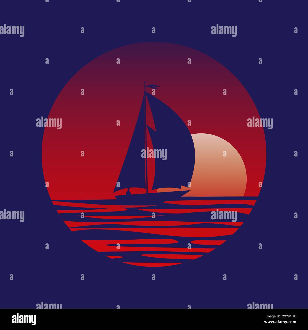 Paysage naturel nordique dans un style plat. Illustration vectorielle de logo de la mer scandinave. Fjord norvégien. Paysage naturel nordique dans un style plat. Voilier Illustration de Vecteur