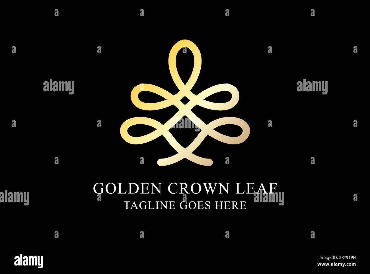 Feuille dorée en forme d'arbre de plante King Queen Princess Crown logo Illustration de Vecteur