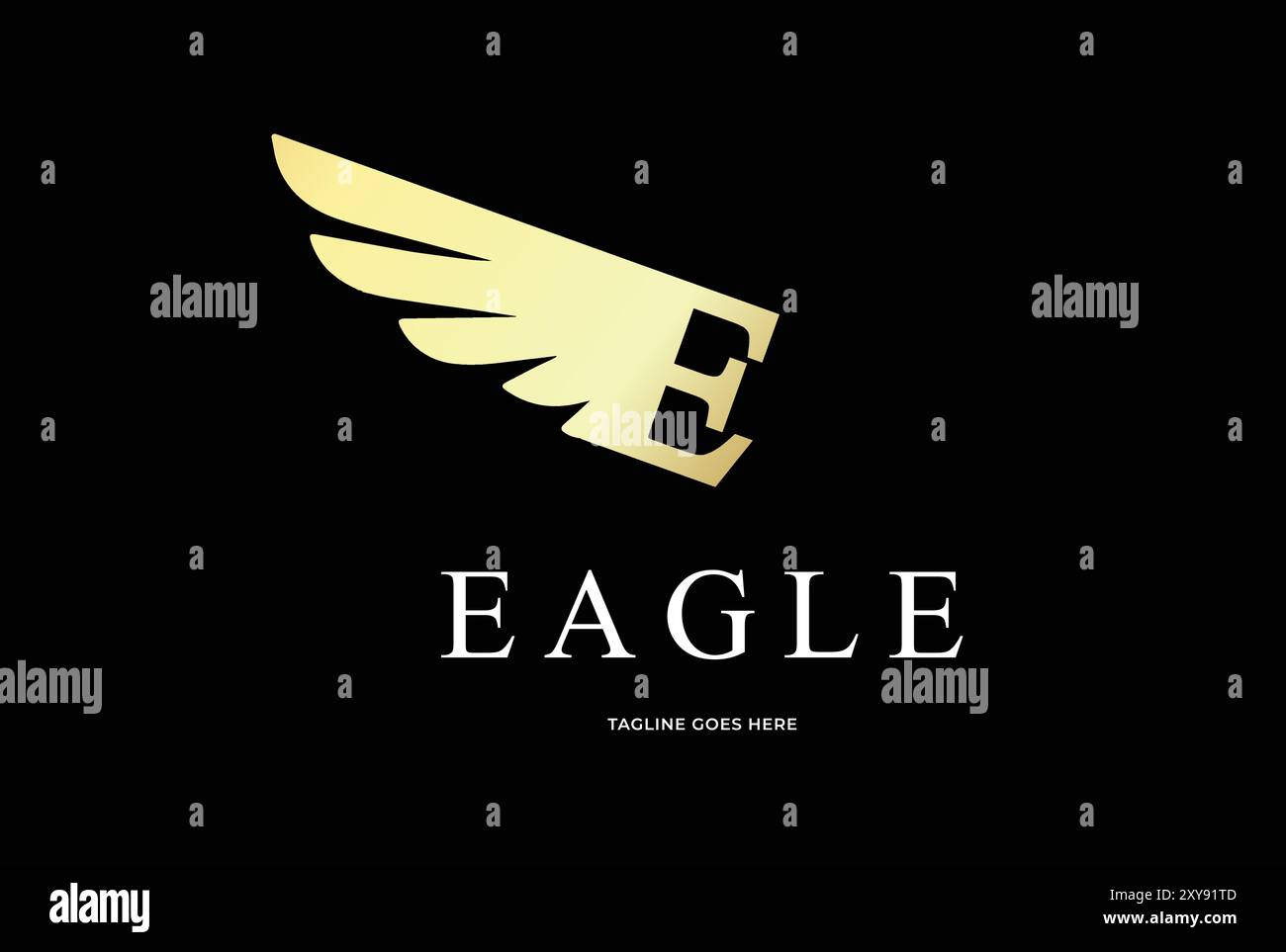 Lettre E de luxe élégante dorée pour Eagle Wings logo Design Illustration de Vecteur