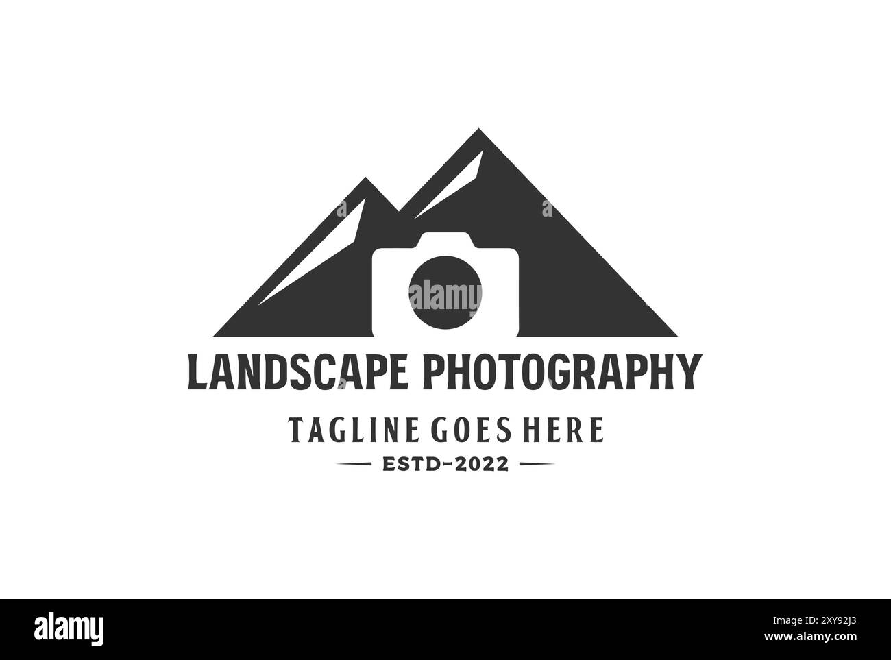 Simple minimaliste Mountain Hill avec caméra pour photographie Studio logo Illustration de Vecteur