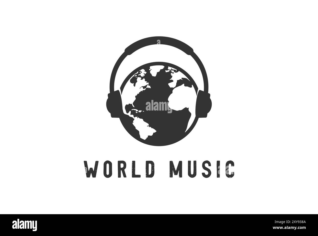 Vintage World Globe Earth avec microphone écouteur pour environnement musique Podcast logo Design Illustration de Vecteur