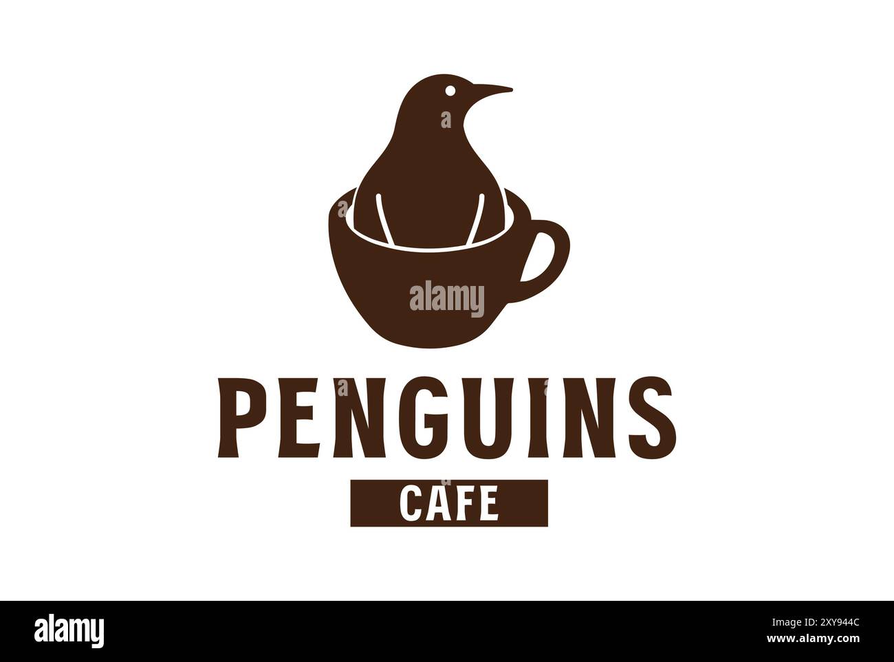 Silhouette de pingouins polaires avec tasse à café pour la conception du logo Café Illustration de Vecteur