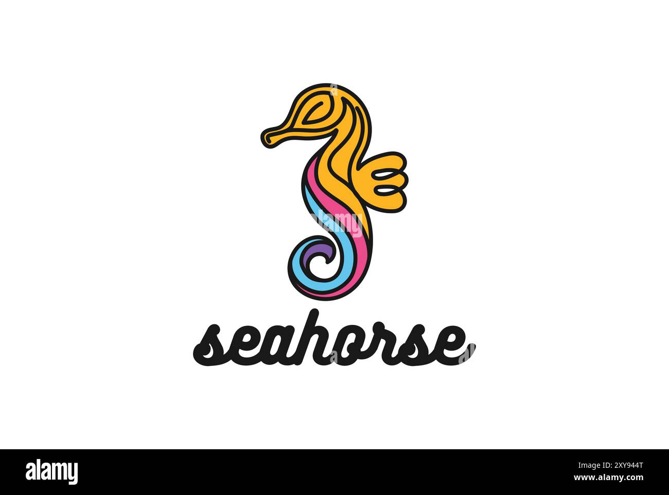 Design coloré de logo Ocean Seahorse Monogram Line Illustration de Vecteur