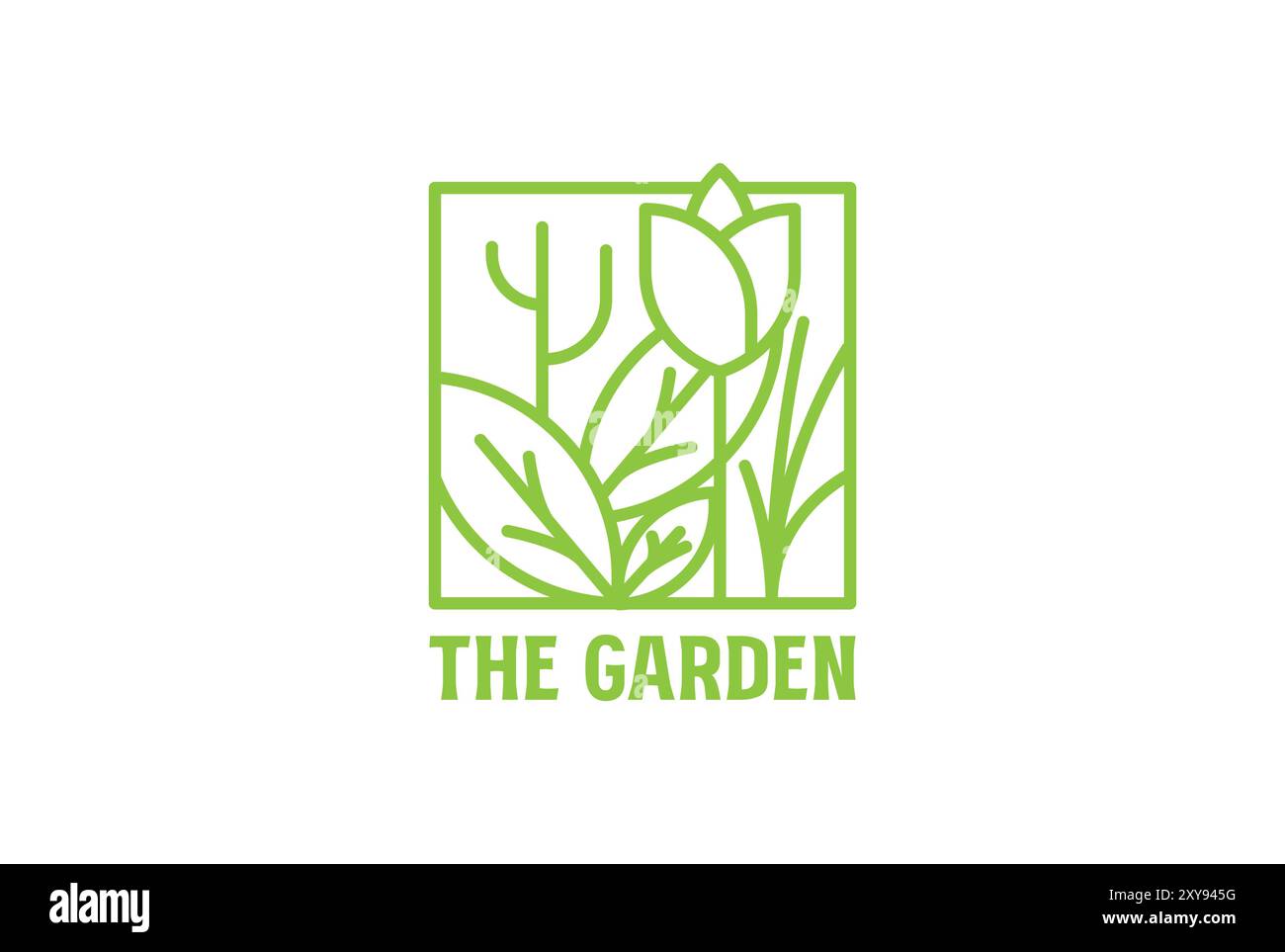 Ligne de feuille de fleur carrée pour le logo de culture de ferme de jardin Illustration de Vecteur