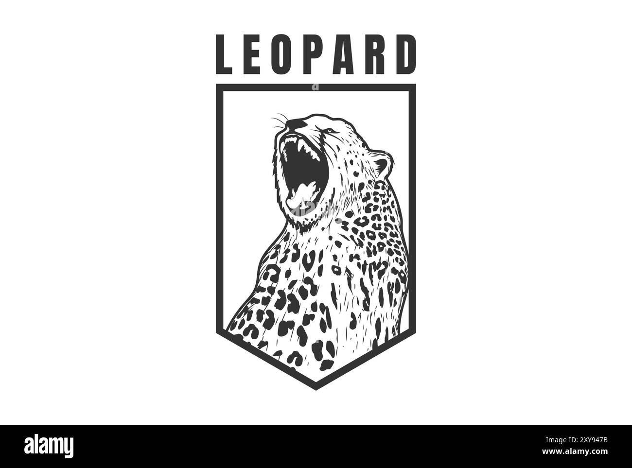 Vintage Angry Roaring Tiger Leopard Jaguar Cheetah Shield logo Design Illustration de Vecteur