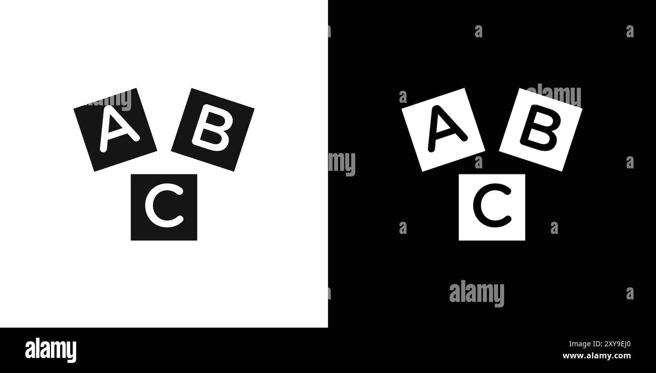 A B C cubes icône logo signe vectoriel contour en noir et blanc Illustration de Vecteur