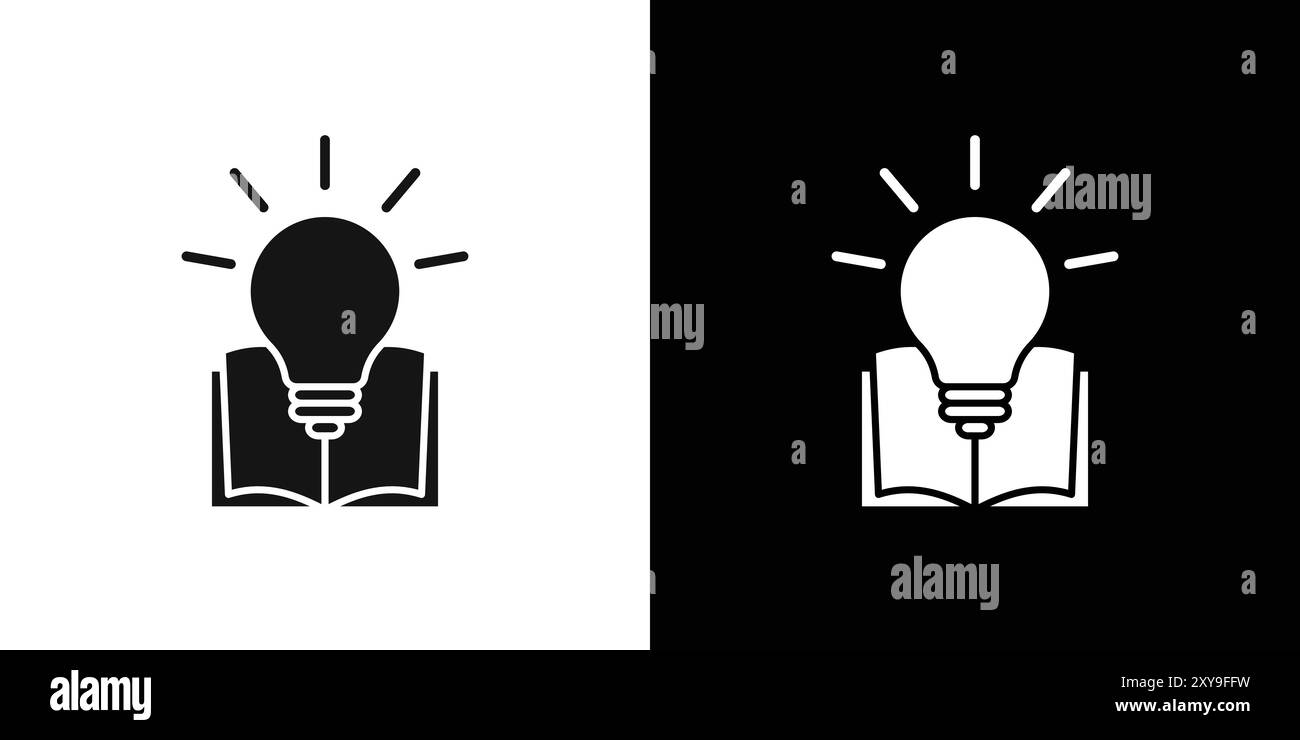 livre avec contour de vecteur de signe de logo d'icône d'ampoule en couleur noire et blanche Illustration de Vecteur