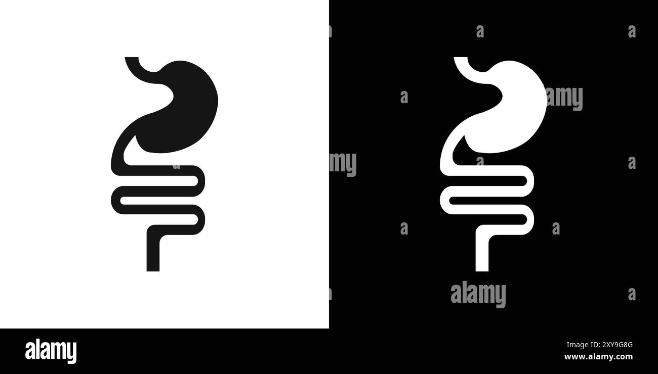 Contour de vecteur de signe de logo d'icône de système digestif en couleur noire et blanche Illustration de Vecteur