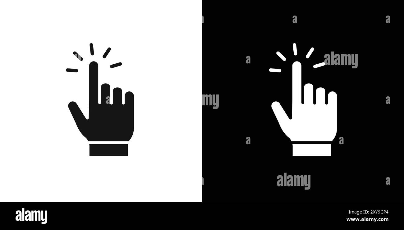 Curseur de main d'ordinateur cliquez sur l'icône logo signe vectoriel de contour en noir et blanc Illustration de Vecteur