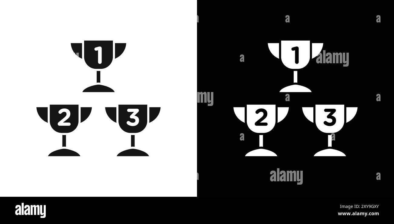 Premier deuxième troisième prix trophée coupe logo logo logo contour vectoriel en couleur noire et blanche Illustration de Vecteur