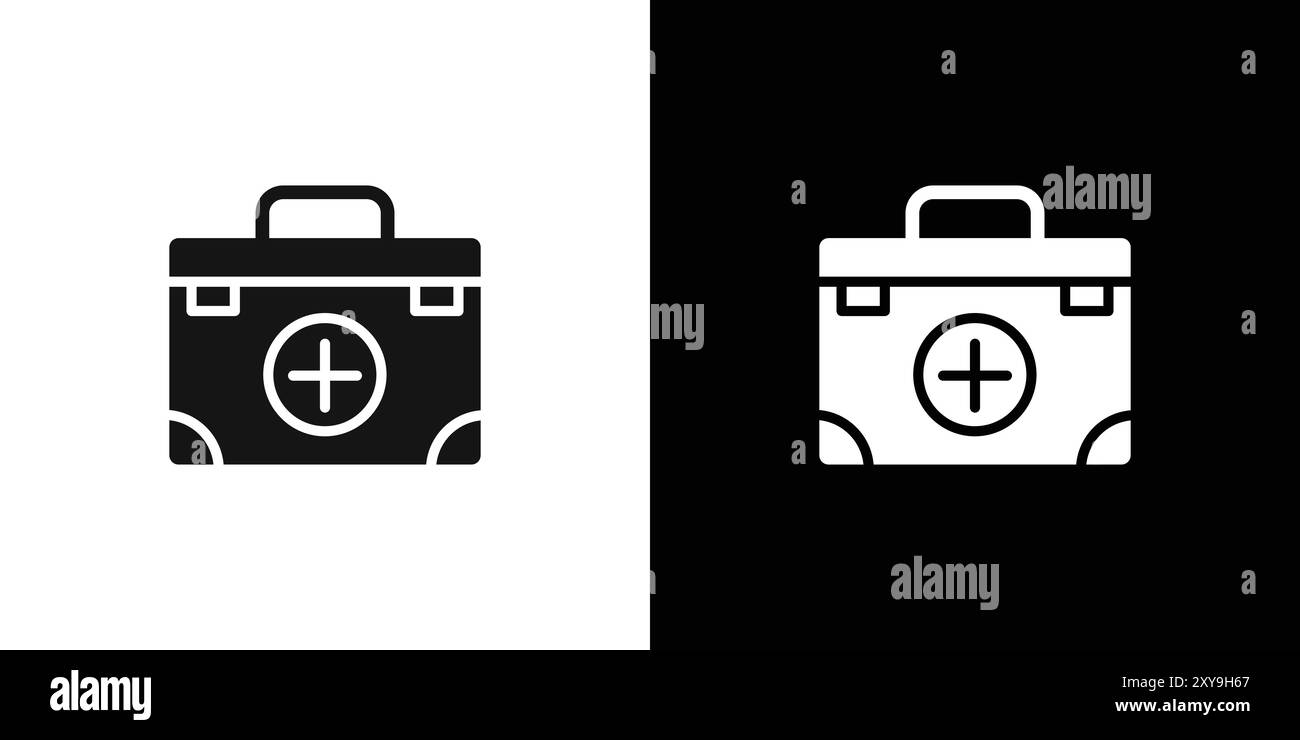 Contour de vecteur de signe d'icône de kit médical de premiers soins en noir et blanc Illustration de Vecteur