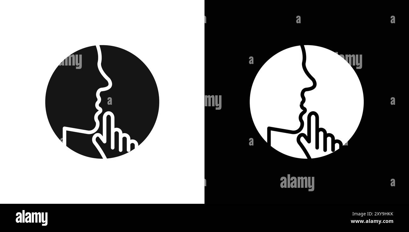 Gardez le contour vectoriel de signe de logo d'icône de silence en noir et blanc Illustration de Vecteur
