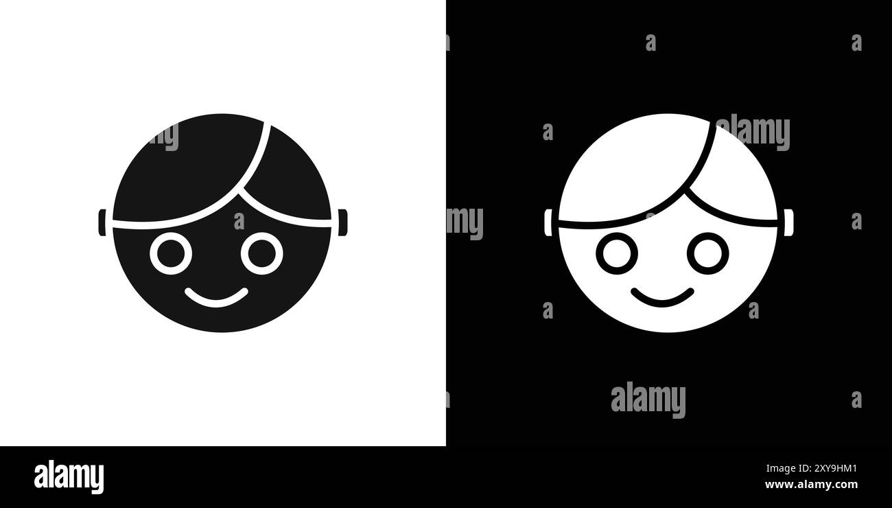 Contour vectoriel de signe de logo d'icône de visage de garçon heureux en couleur noire et blanche Illustration de Vecteur