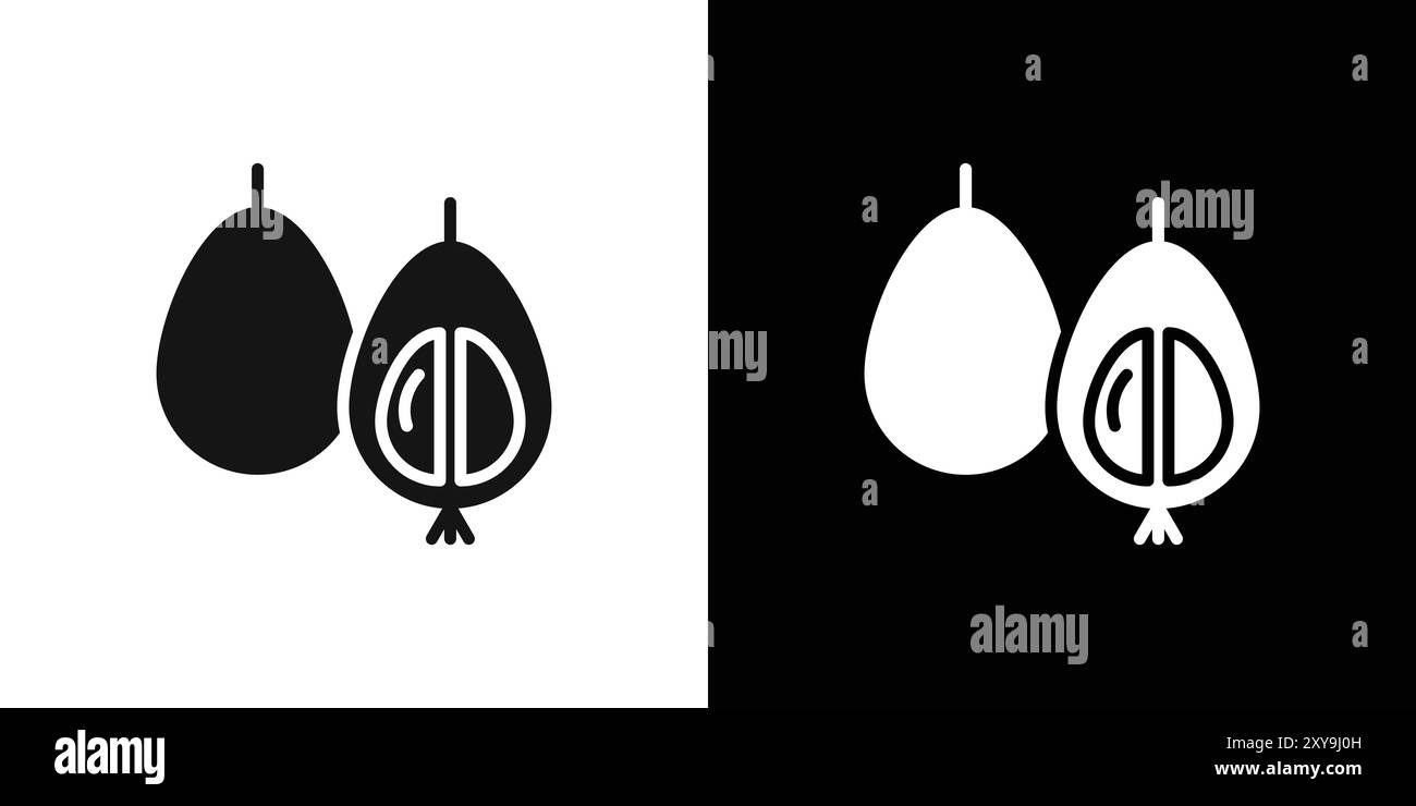 demi-coupe loquat icône logo logo contour vectoriel en noir et blanc Illustration de Vecteur