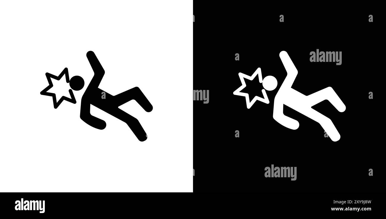 man fall down icône logo signe contour vectoriel en noir et blanc Illustration de Vecteur