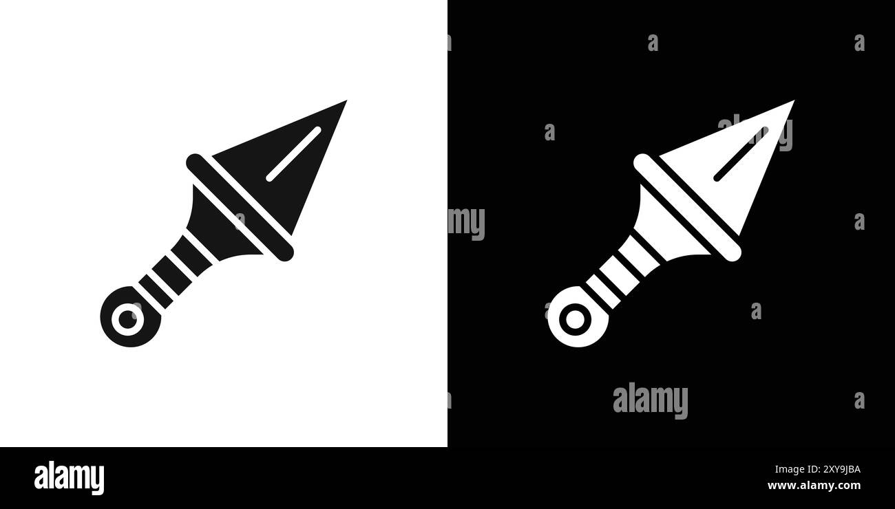 Contour de vecteur de signe de logo d'icône de Kunai en couleur noire et blanche Illustration de Vecteur