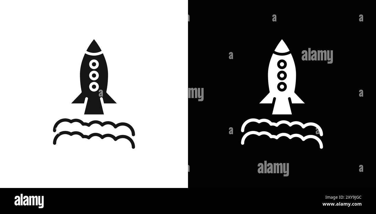 Lancer l'icône du projet de démarrage logo signe vectoriel en noir et blanc Illustration de Vecteur