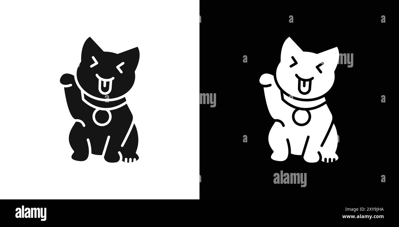 maneki neko doodle logo logo logo logo contour vectoriel en couleur noire et blanche Illustration de Vecteur