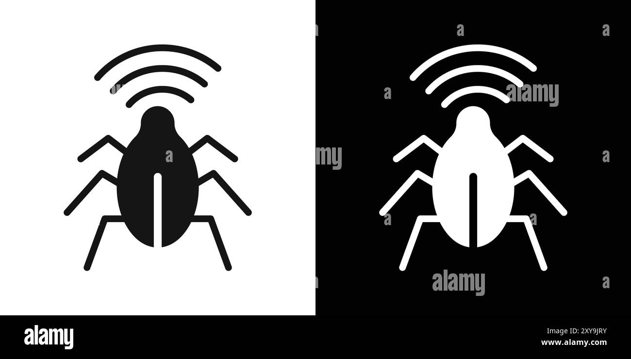Contour de vecteur de signe de logo d'icône de bug d'espion radio en couleur noire et blanche Illustration de Vecteur