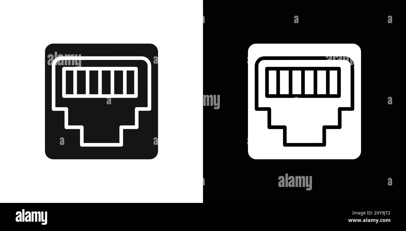 Icône de port de câble RJ45 logo signe contour vectoriel en couleur noire et blanche Illustration de Vecteur