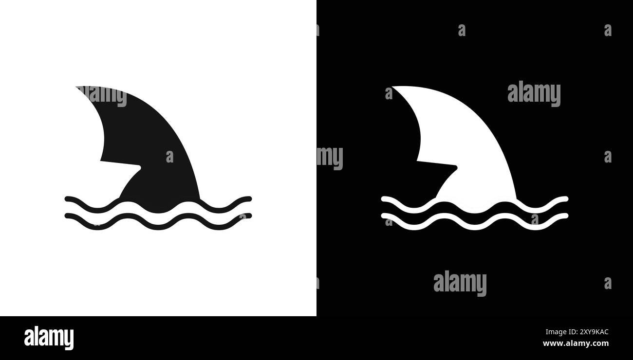 contour de vecteur de signe de logo d'icône de fin de requin en couleur noire et blanche Illustration de Vecteur