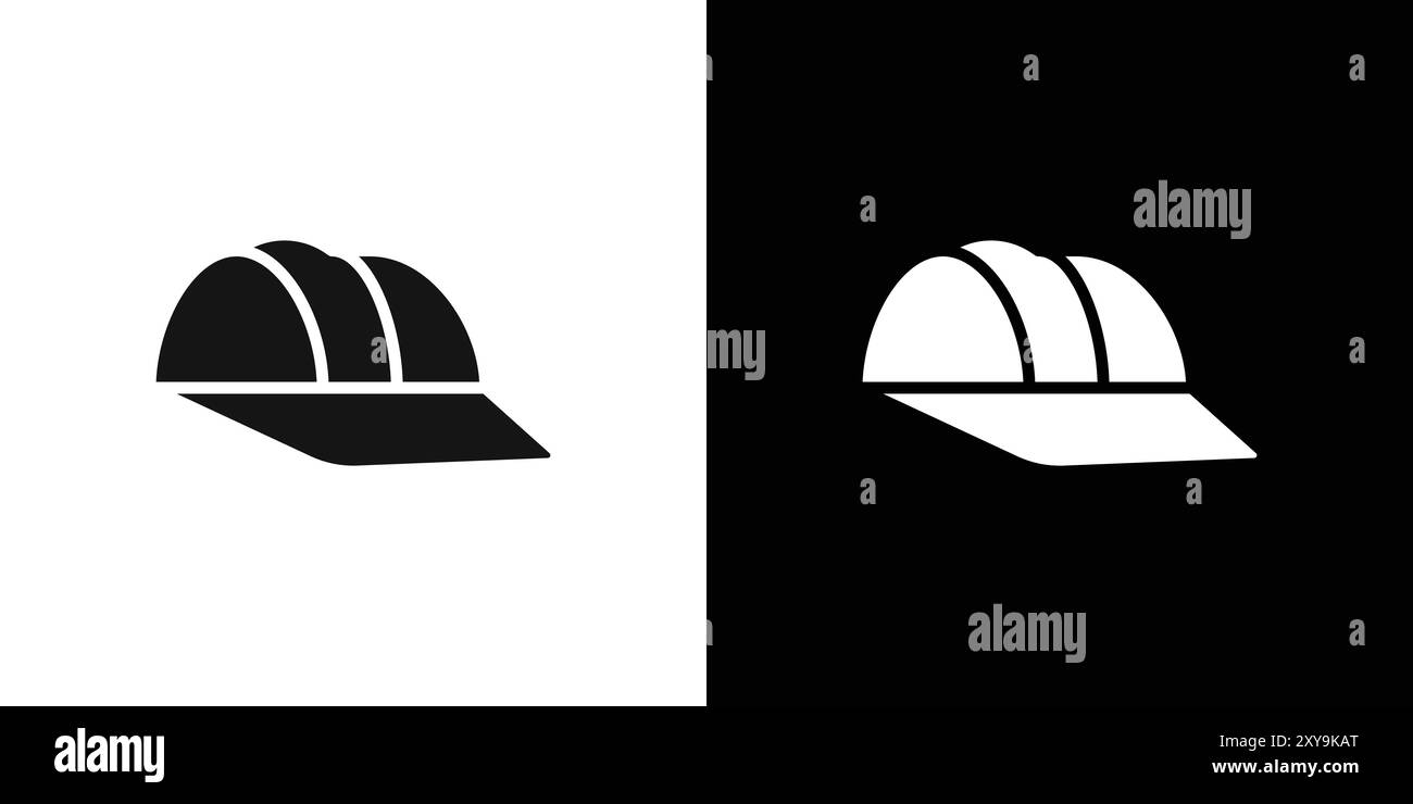 Contour de vecteur de signe de logo de casque de sécurité en couleur noire et blanche Illustration de Vecteur