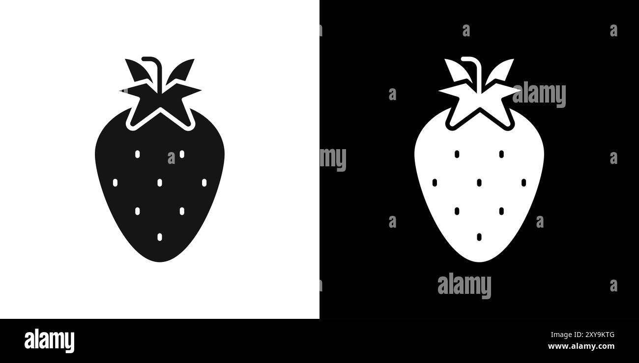 contour de vecteur de signe de logo d'icône de fraise en couleur noire et blanche Illustration de Vecteur