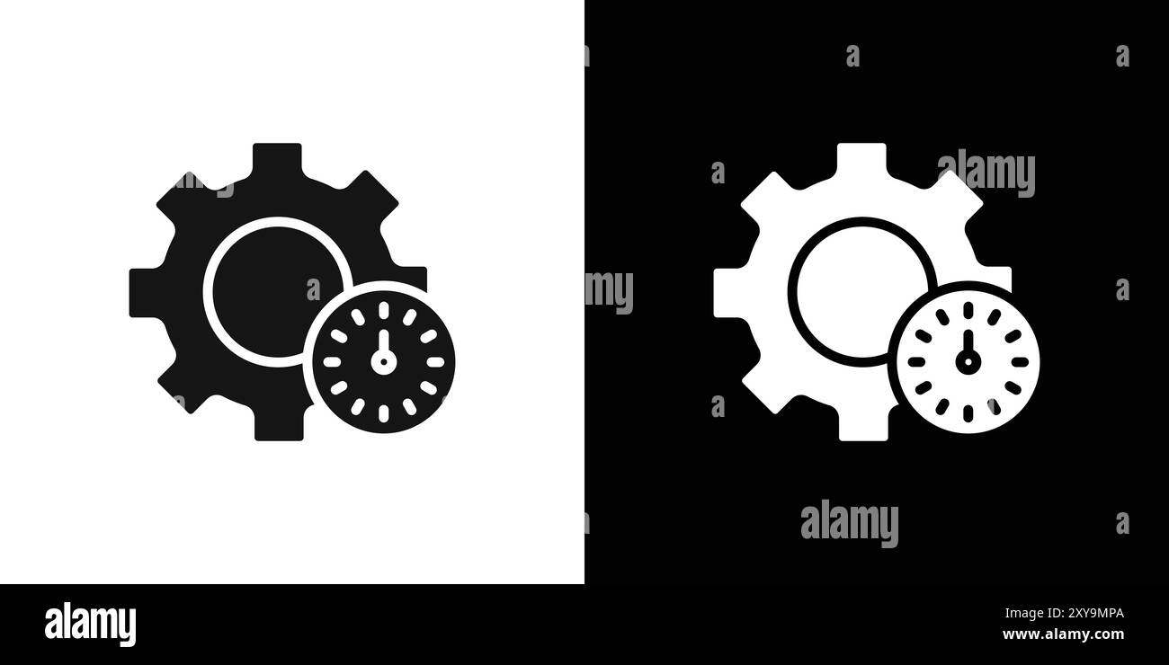 Contour de vecteur de signe de logo d'icône d'efficacité de travail en noir et blanc Illustration de Vecteur