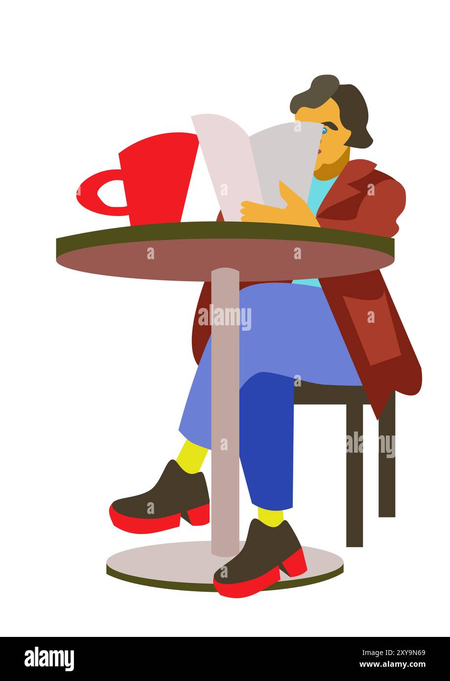 Homme lisant un livre dans un café. Illustration vectorielle dans un style plat Banque D'Images Homme lisant un livre dans un café. Illustration vectorielle dans un style plat Banque D'Images