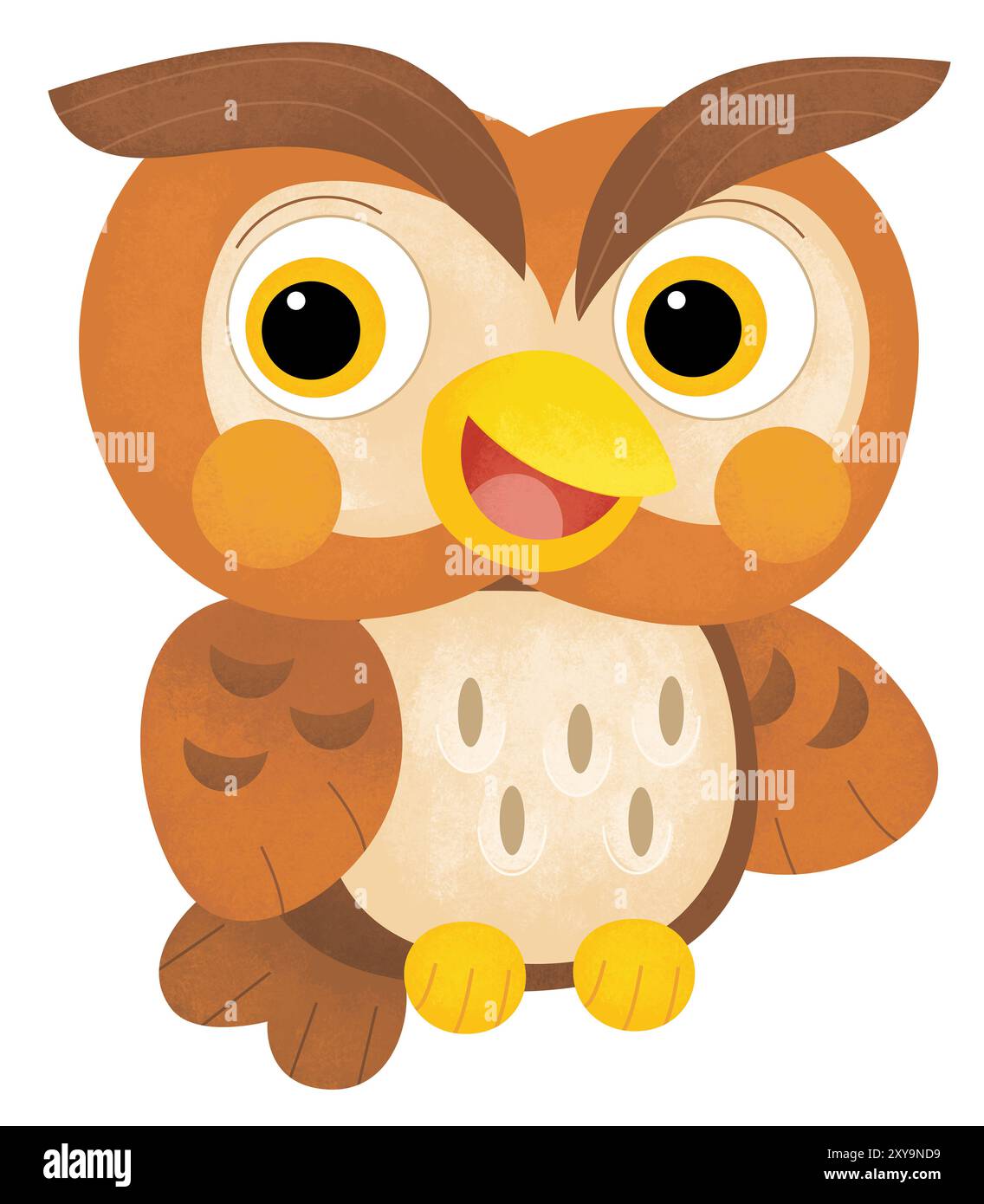 Dessin animé drôle animal de forêt oiseau hibou volant illustration isolée pour les enfants Banque D'Images