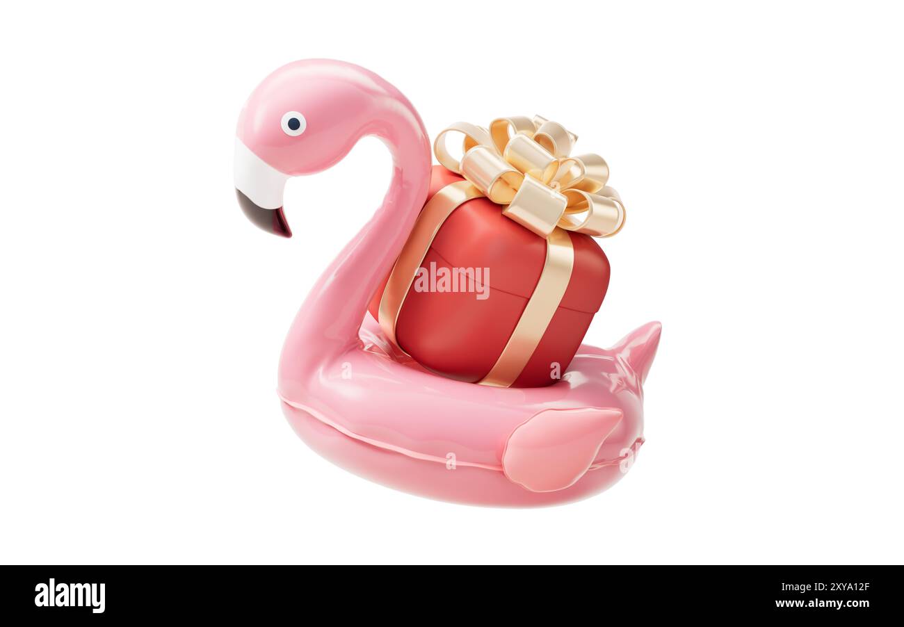 Anneau de natation ballon Flamingo avec style de dessin animé, rendu 3D. Illustration 3D. Banque D'Images