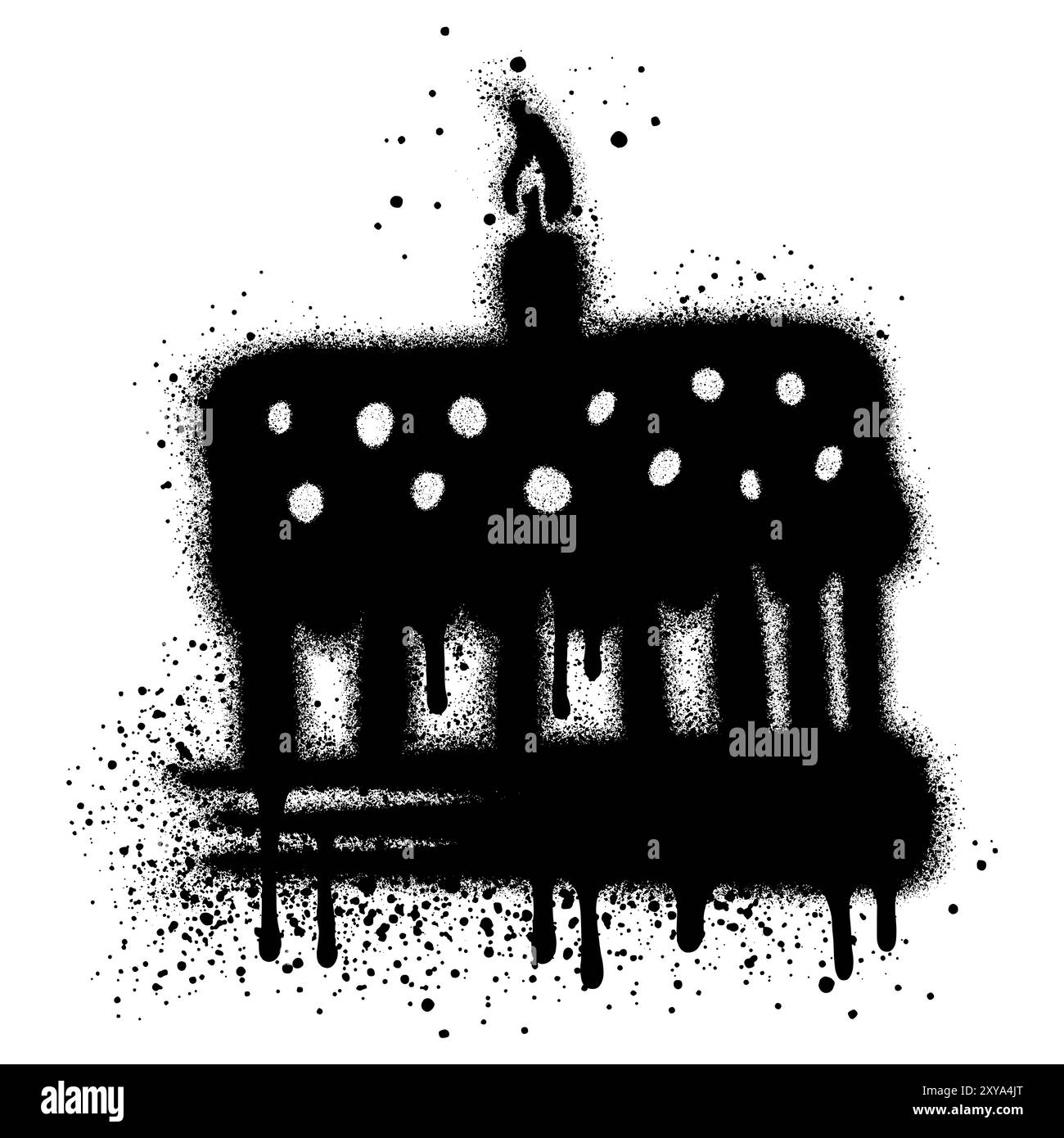 Graffiti gâteau d'anniversaire avec peinture noire en aérosol. illustration vectorielle. Illustration de Vecteur