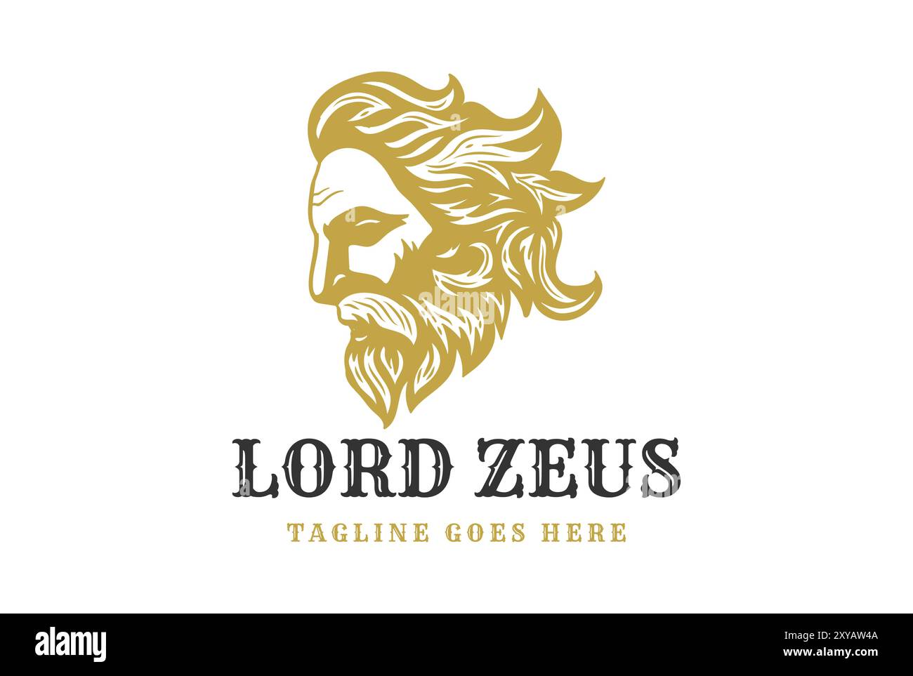 Vintage grec vieil homme face à Dieu Zeus Triton Neptune philosophe avec barbe et moustache tête logo Design vecteur Illustration de Vecteur