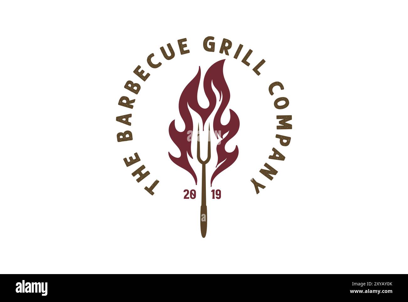 Rustique BBQ barbecue Grill fourchette avec logo Flame Design Illustration de Vecteur