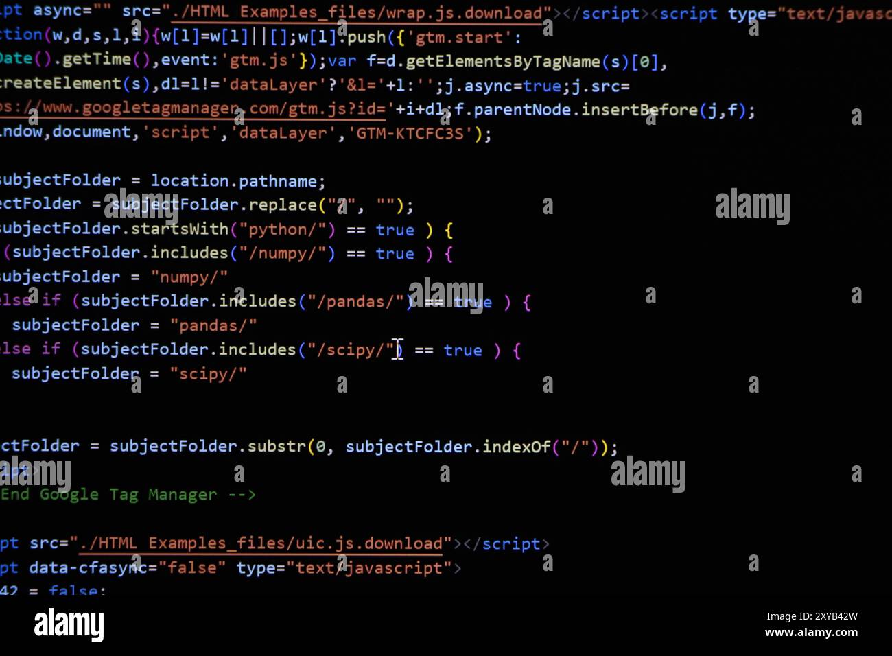 Écran de codage de programmation, écran de codage de développeur Web Banque D'Images