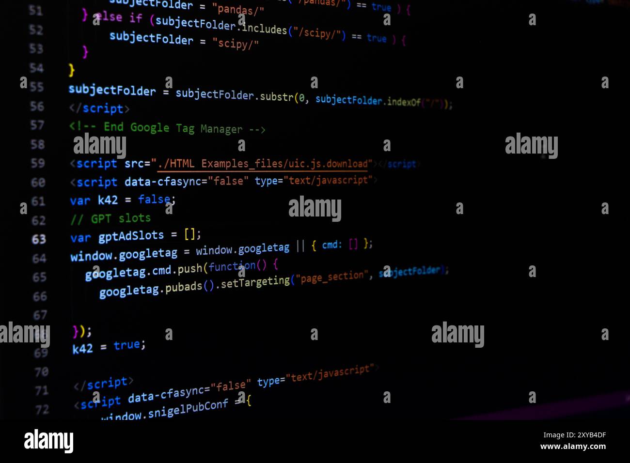 Écran de codage de programmation, écran de codage de développeur Web Banque D'Images