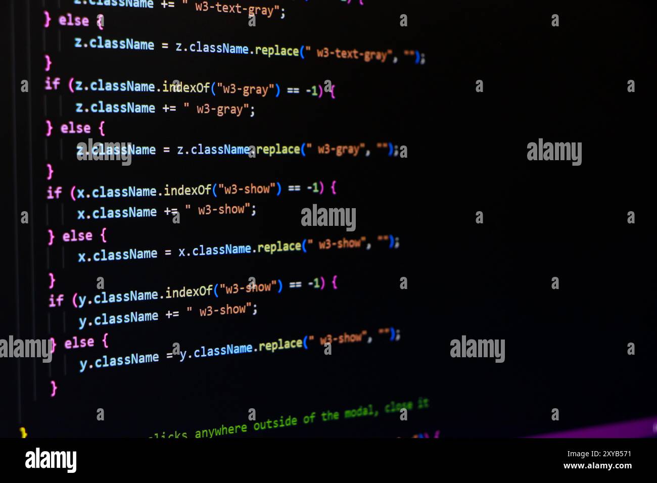 Écran de résumé du code de programmation du développeur de logiciel. Script d'ordinateur Banque D'Images