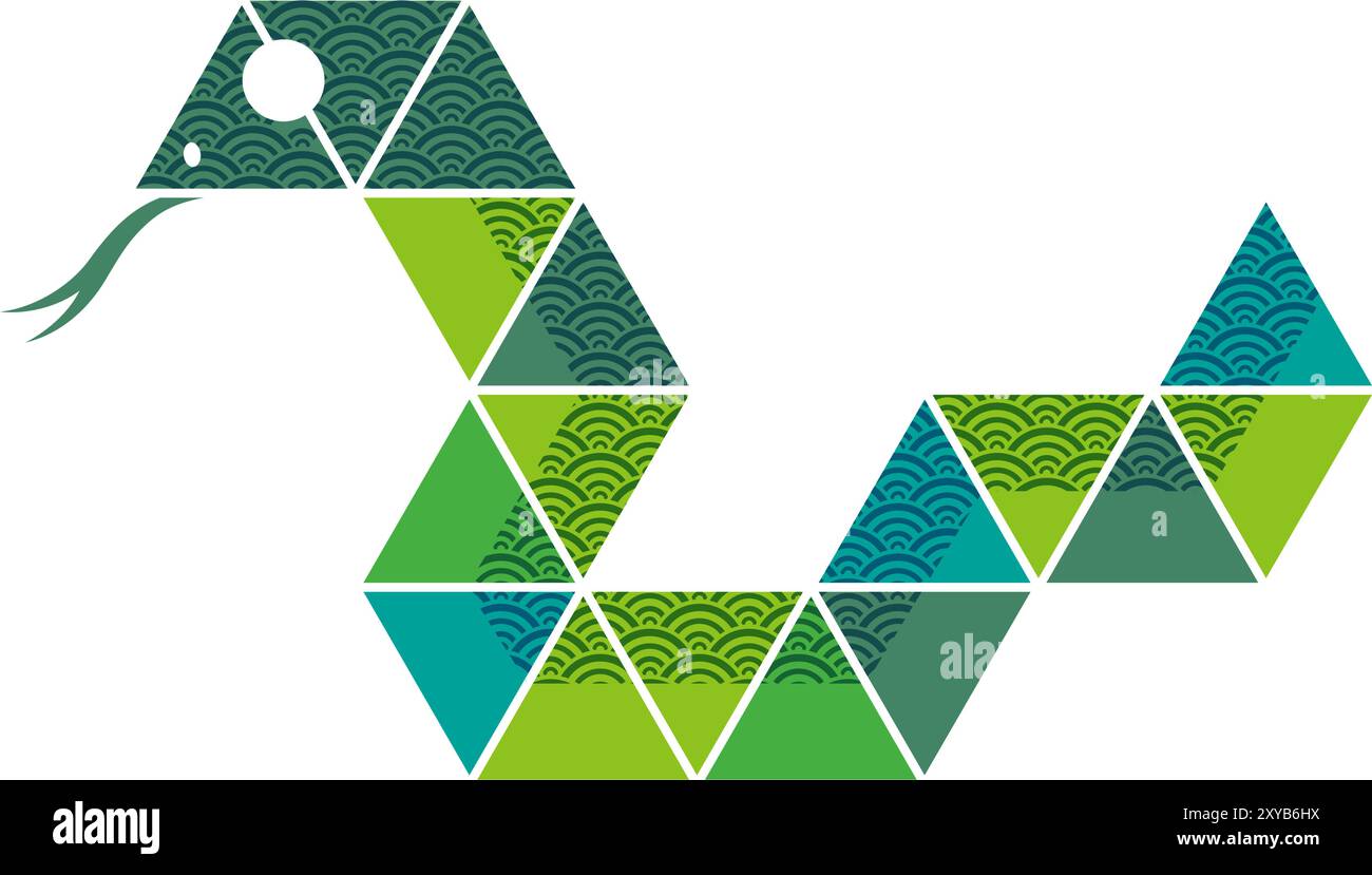 L'année du serpent vecteur Zodiaque illustration de symbole décorée avec des motifs vintage japonais isolés sur Un fond blanc. Illustration de Vecteur